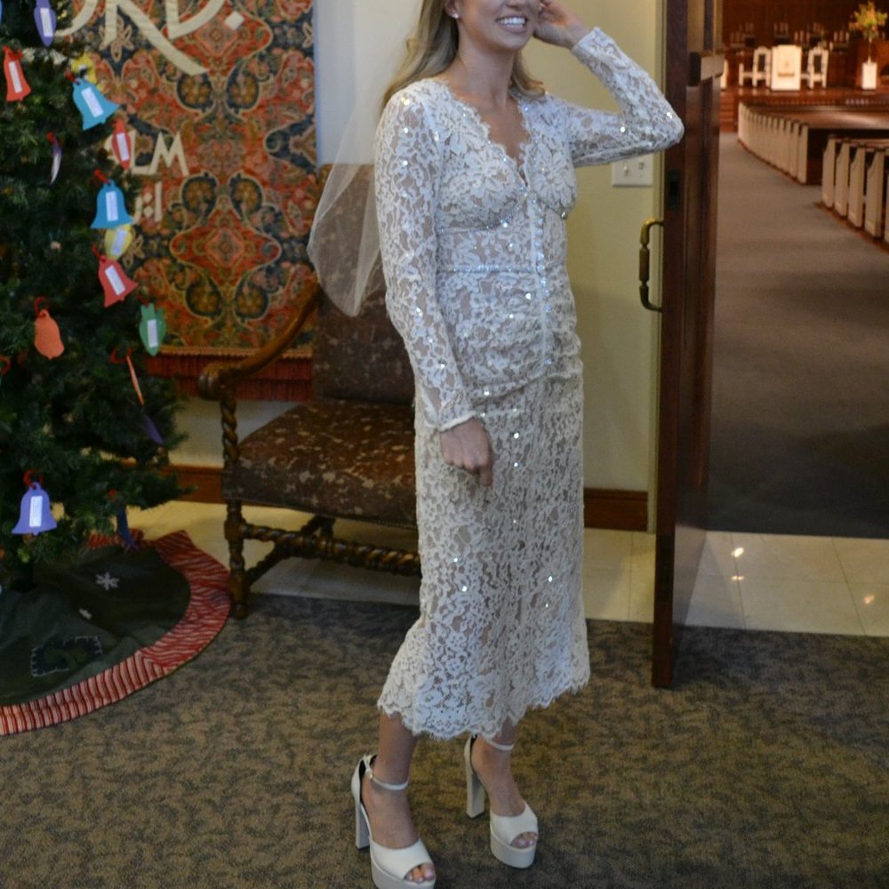Self- portrait lace beaded white long sleeve midi dress sz 4